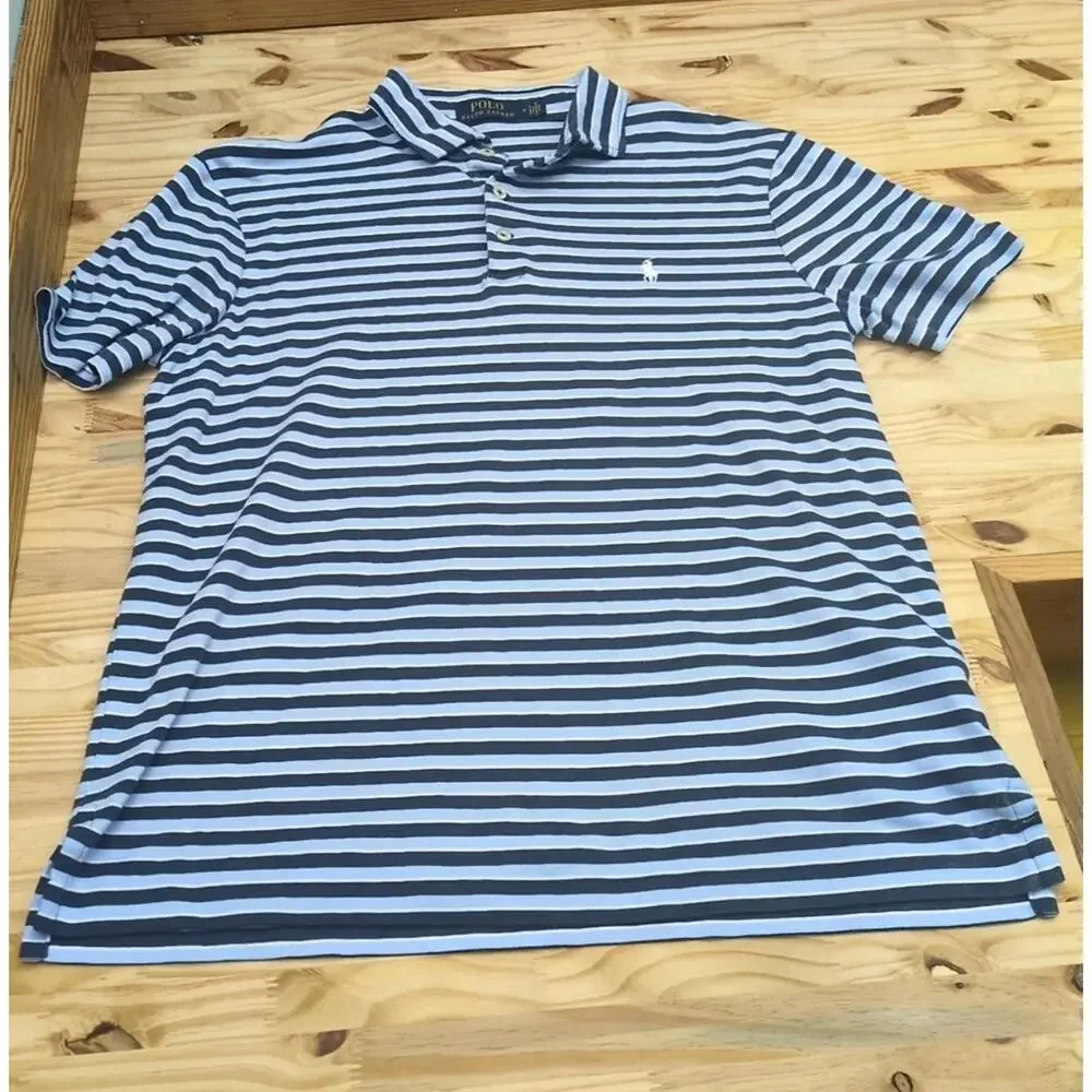 Polo Ralph Lauren Polo Shirt Mens M Blue/white Striped 100% cotton